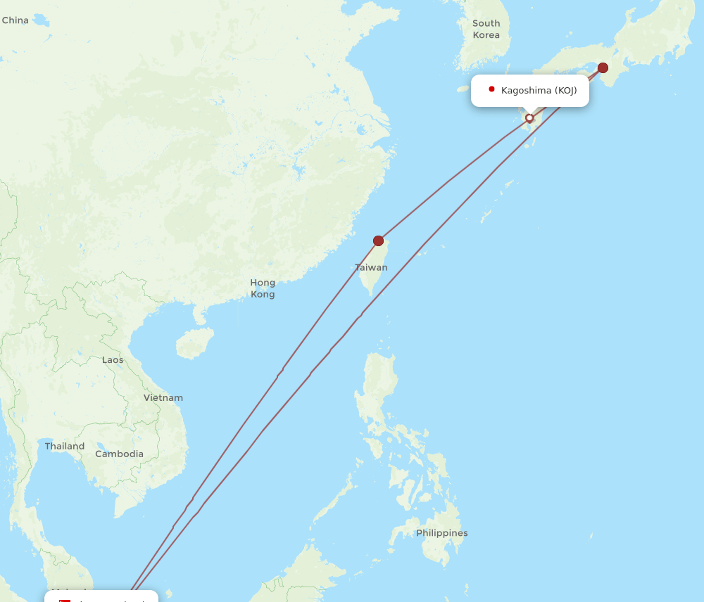 SIN to KOJ flights and routes map