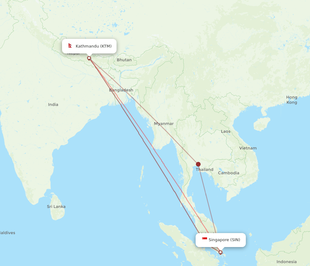 SIN-KTM flight routes