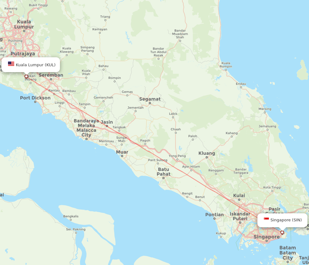 Singapore - Kuala Lumpur route map and flight paths