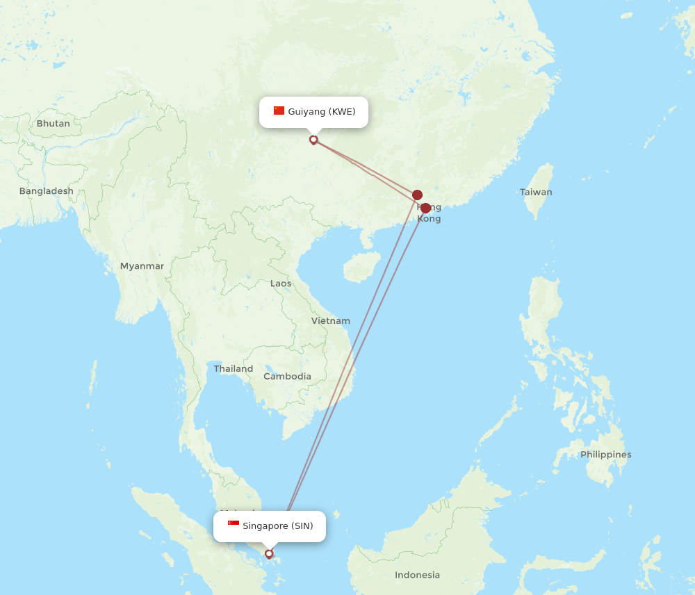 SIN to KWE flights and routes map