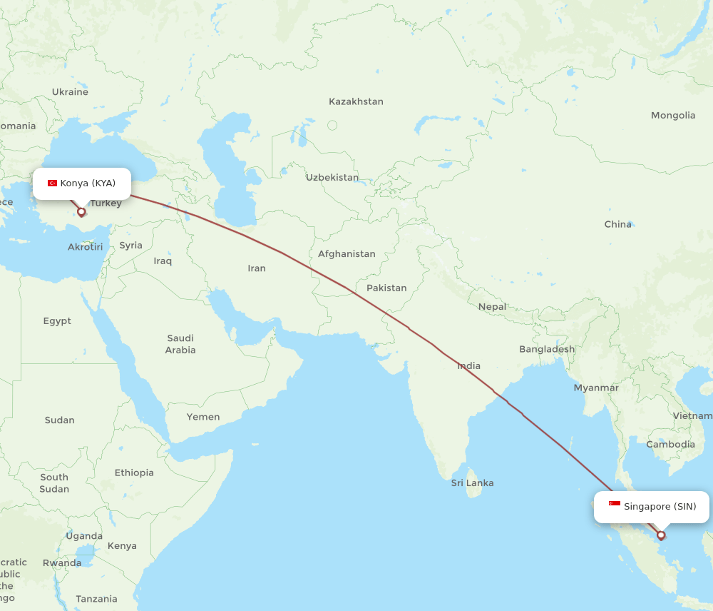 SIN-KYA flight routes