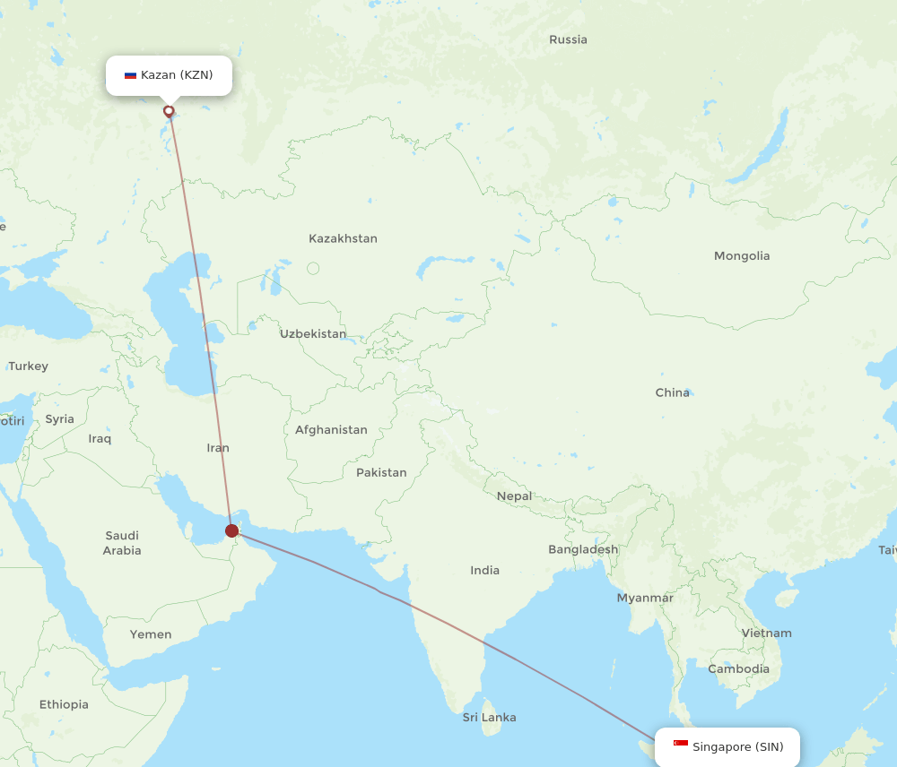 SIN-KZN flight routes