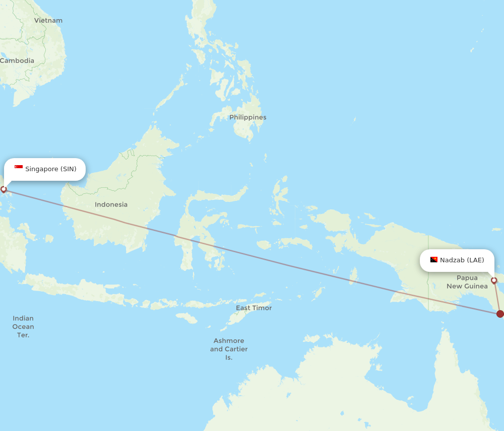 SIN to LAE flights and routes map
