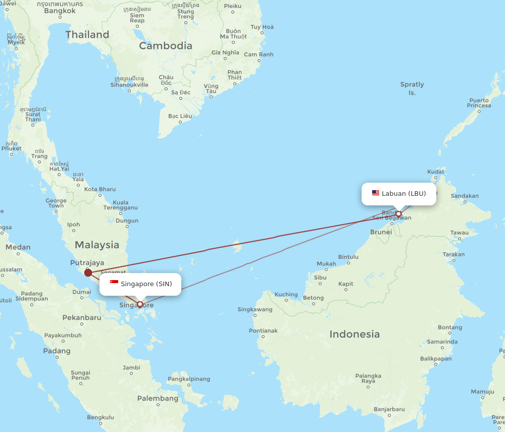 SIN to LBU flights and routes map