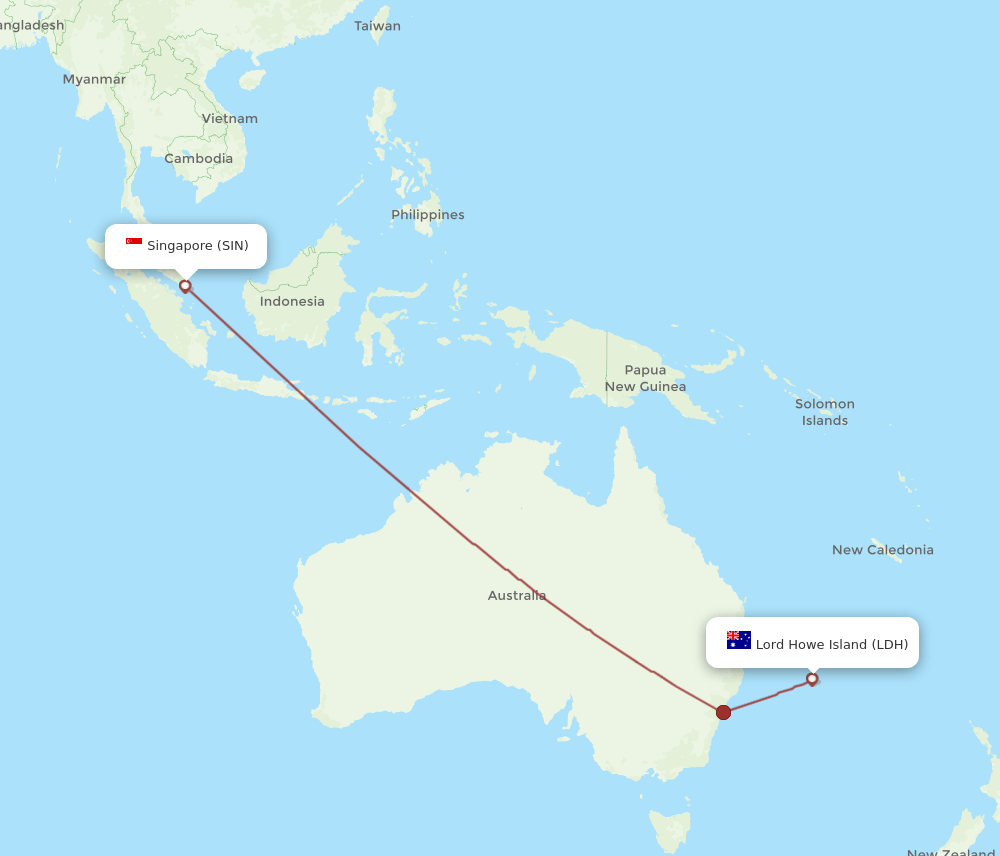 SIN-LDH flight routes