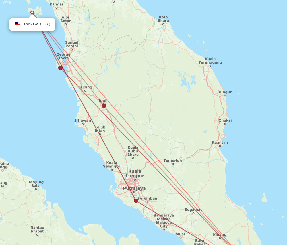 SIN to LGK flights and routes map