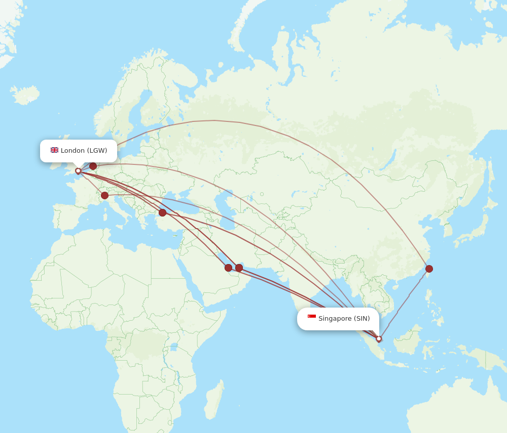 SIN to LGW flights and routes map