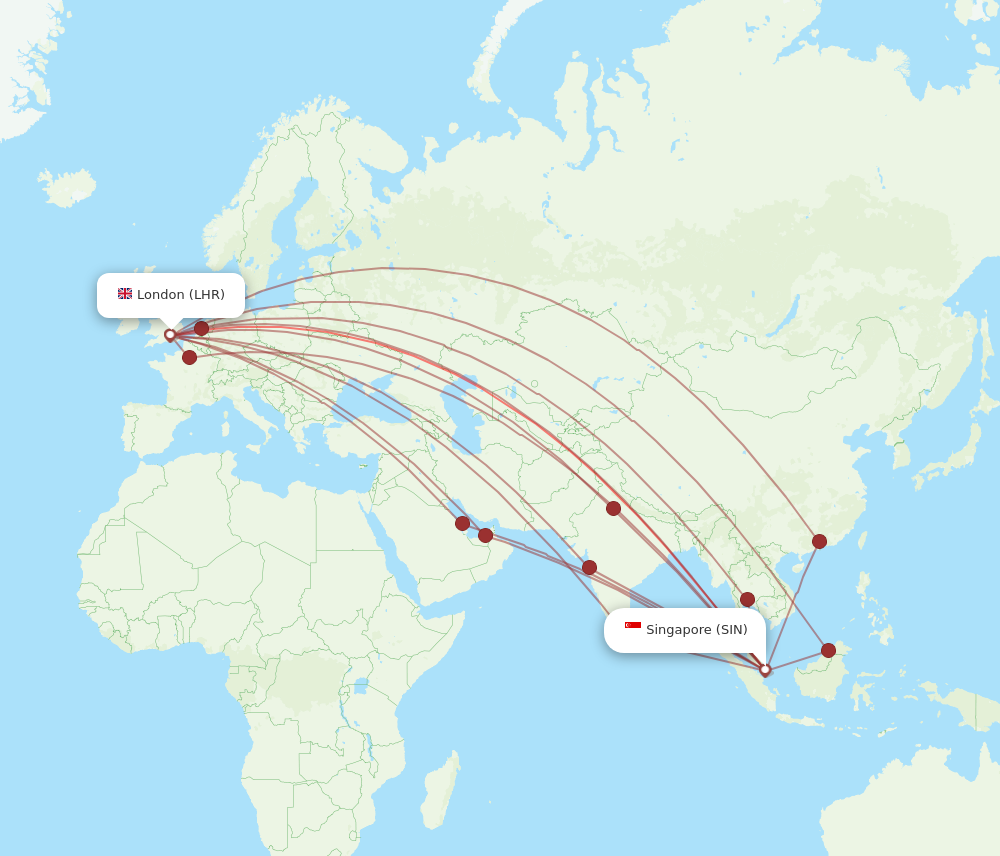 SIN to LHR flights and routes map
