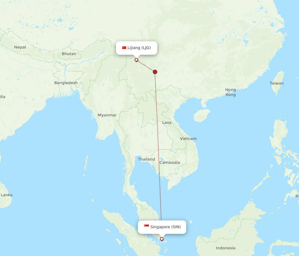 LJG to SIN flights and routes map