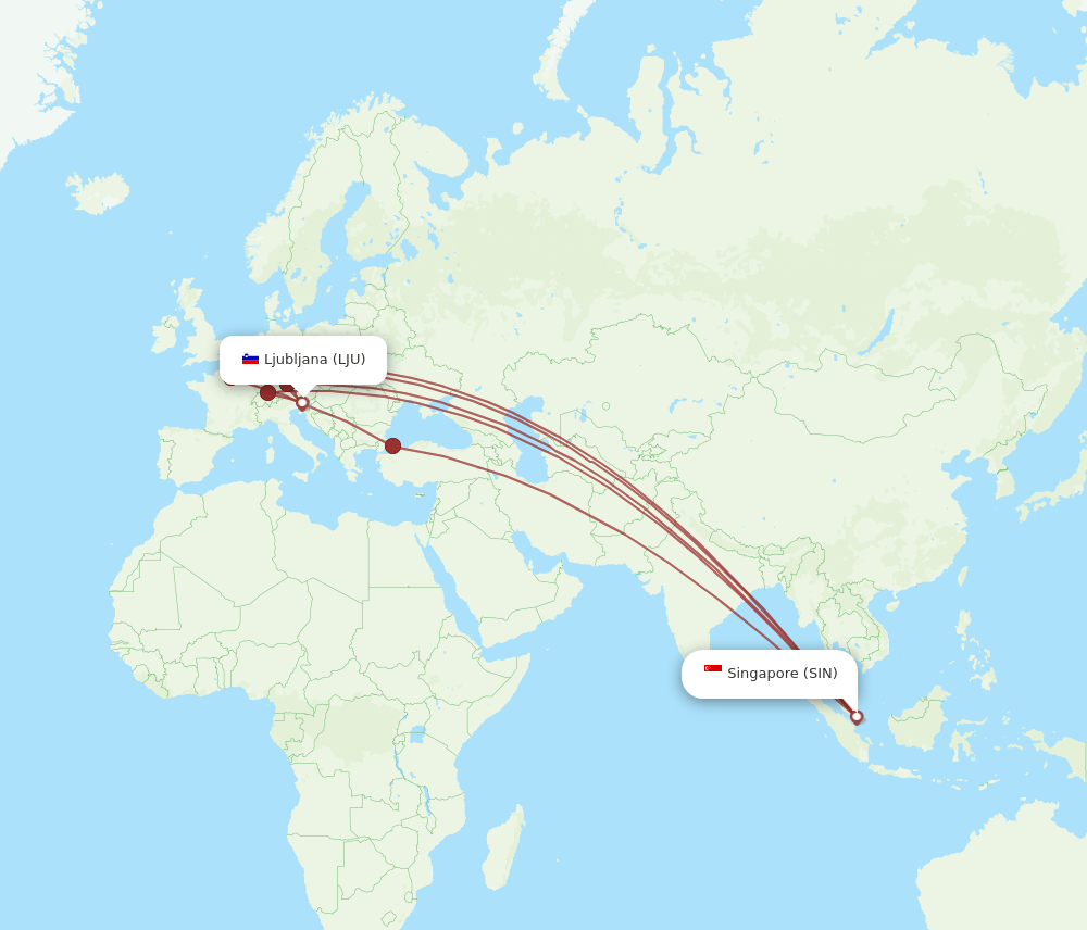 SIN-LJU flight routes
