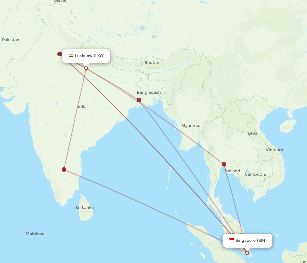 SIN to LKO flights and routes map