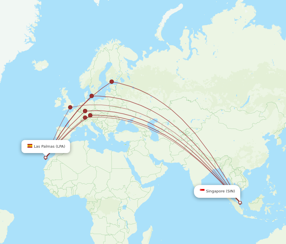 SIN to LPA flights and routes map