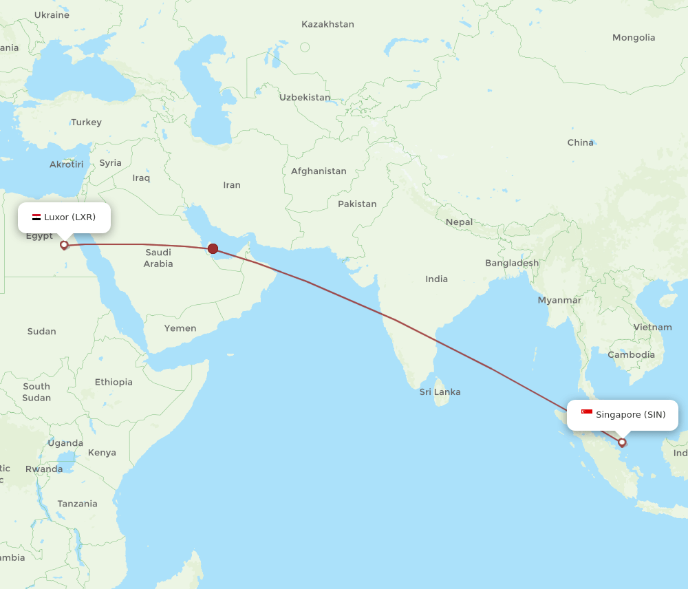 Singapore - Luxor route map and flight paths