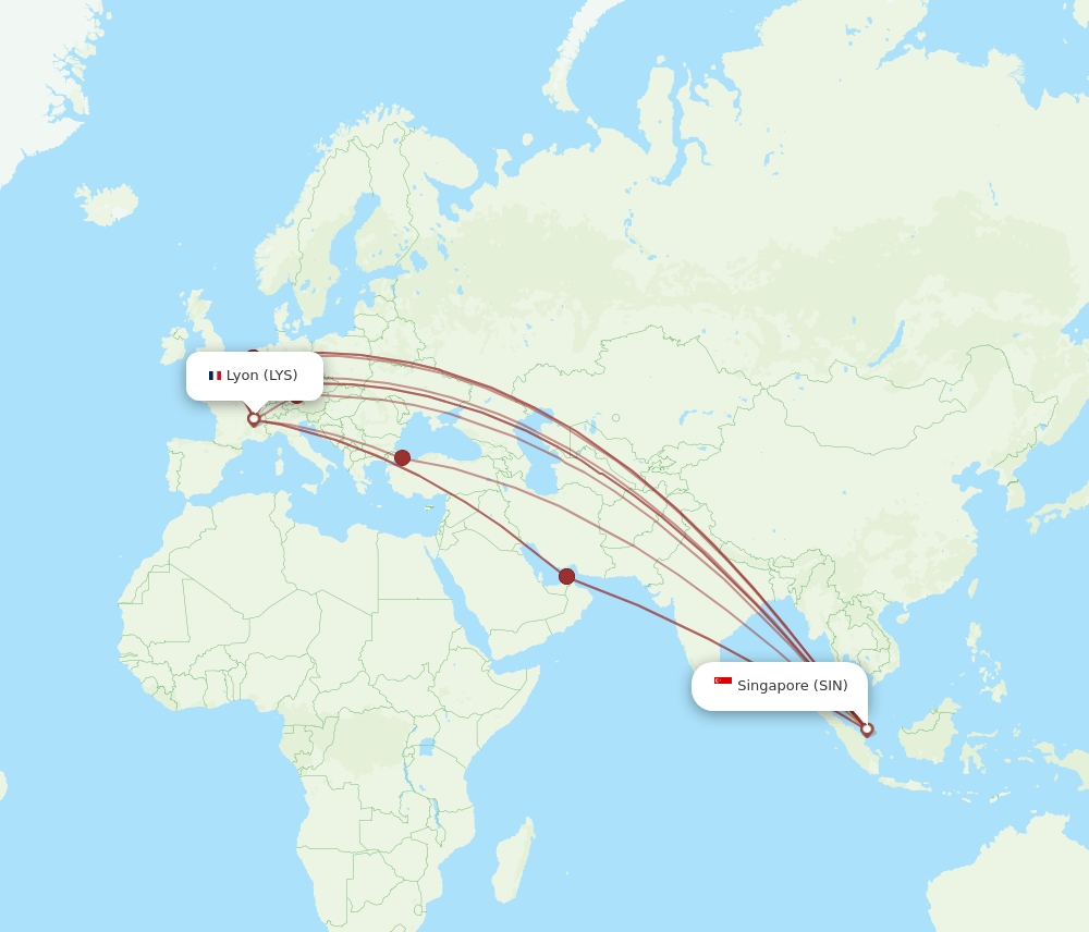 SIN to LYS flights and routes map