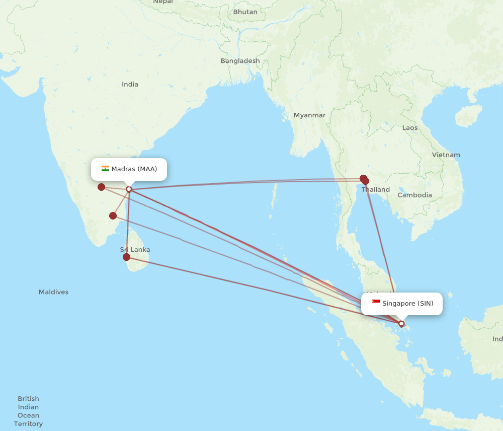 SIN-MAA flight routes
