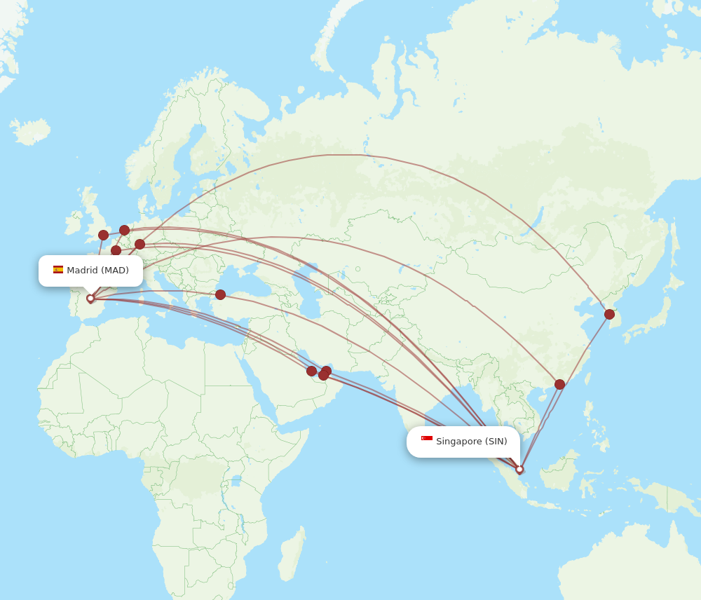 SIN to MAD flights and routes map