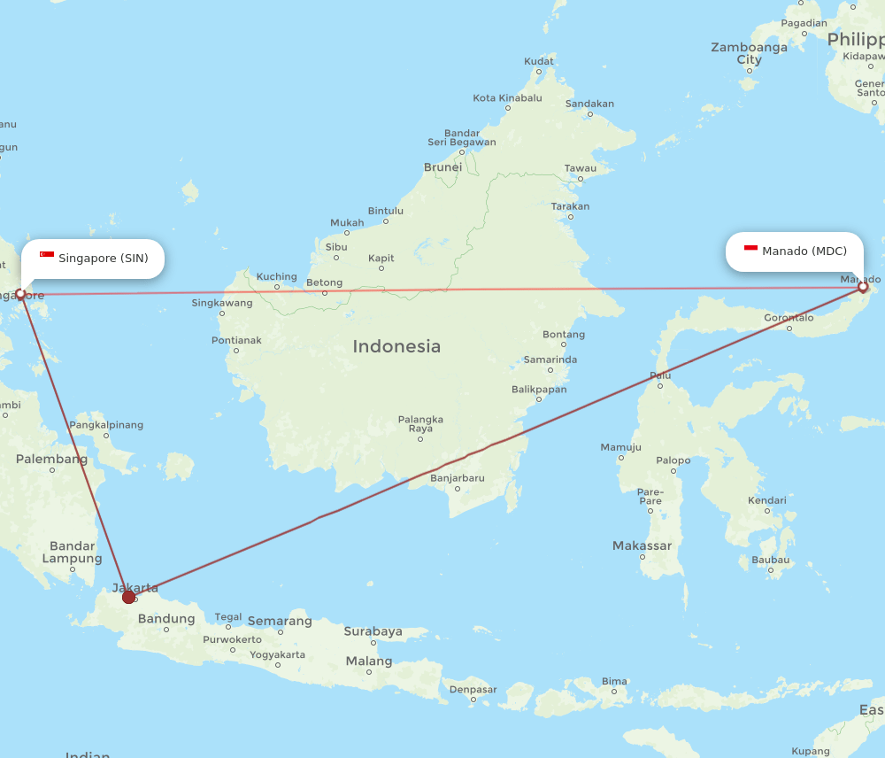 SIN to MDC flights and routes map