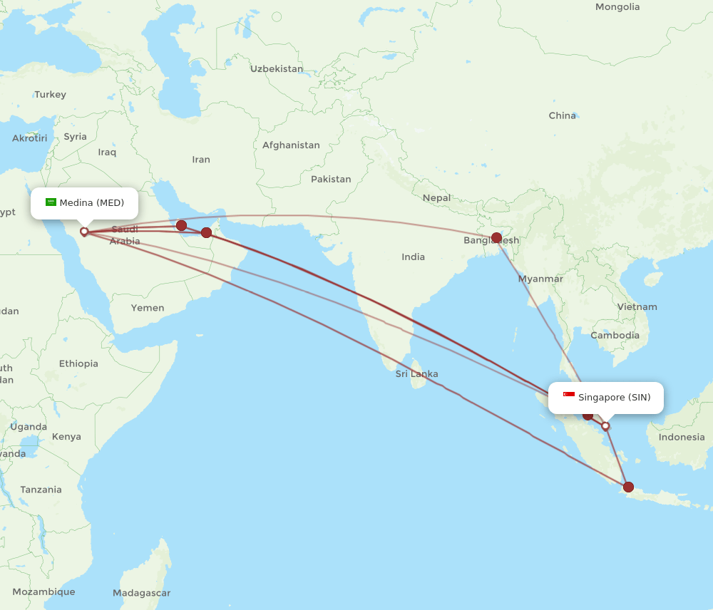 SIN-MED flight routes