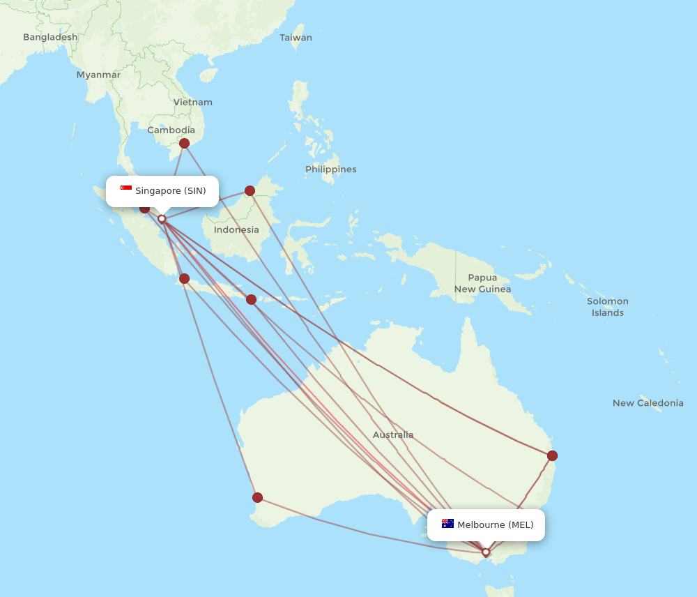 SIN to MEL flights and routes map