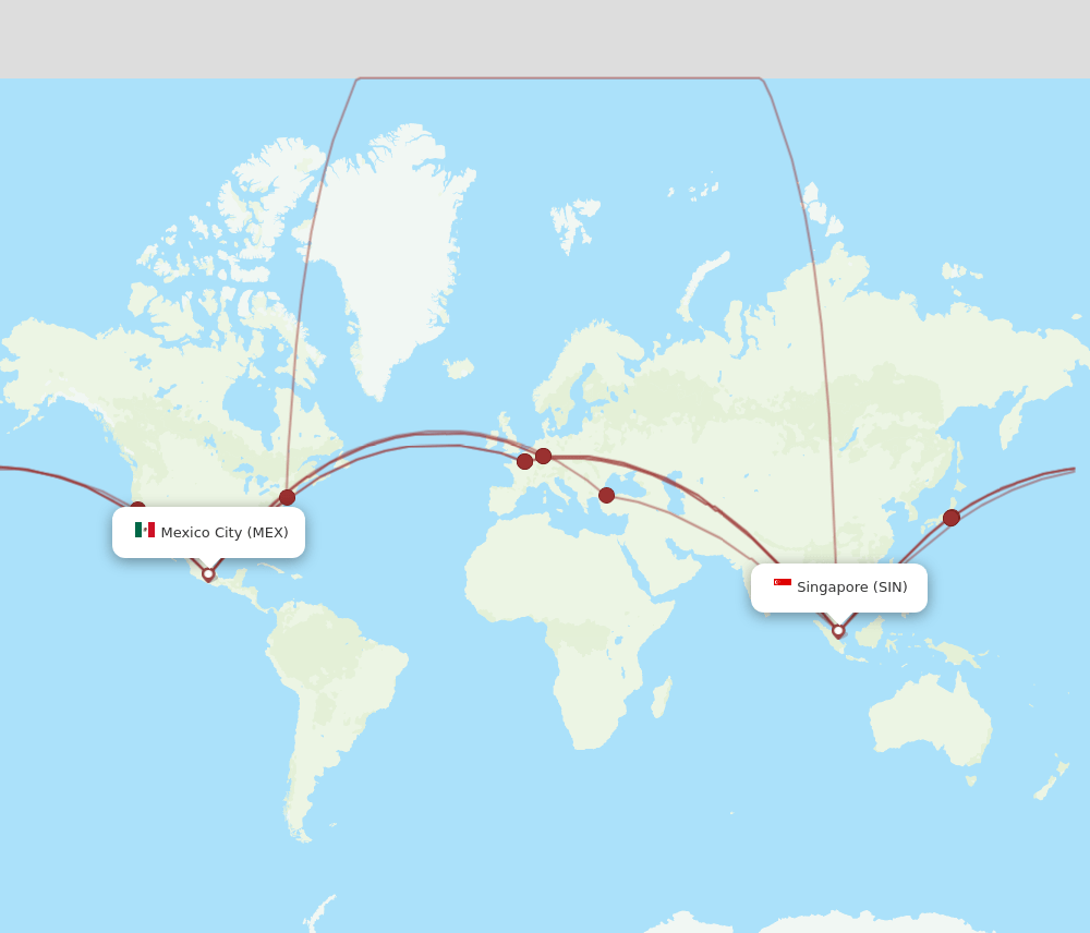 SIN to MEX flights and routes map