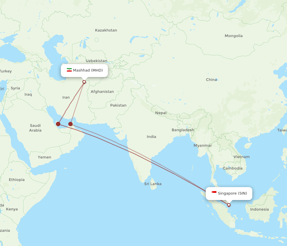 SIN to MHD flights and routes map
