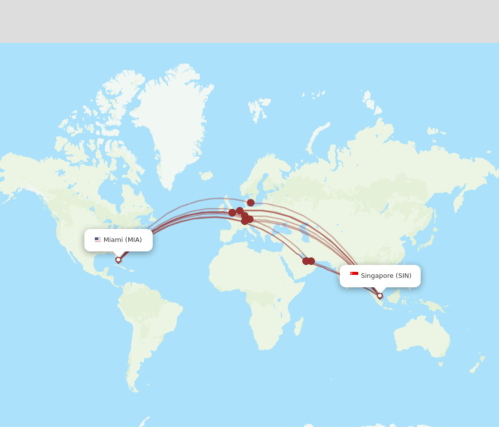 SIN to MIA flights and routes map