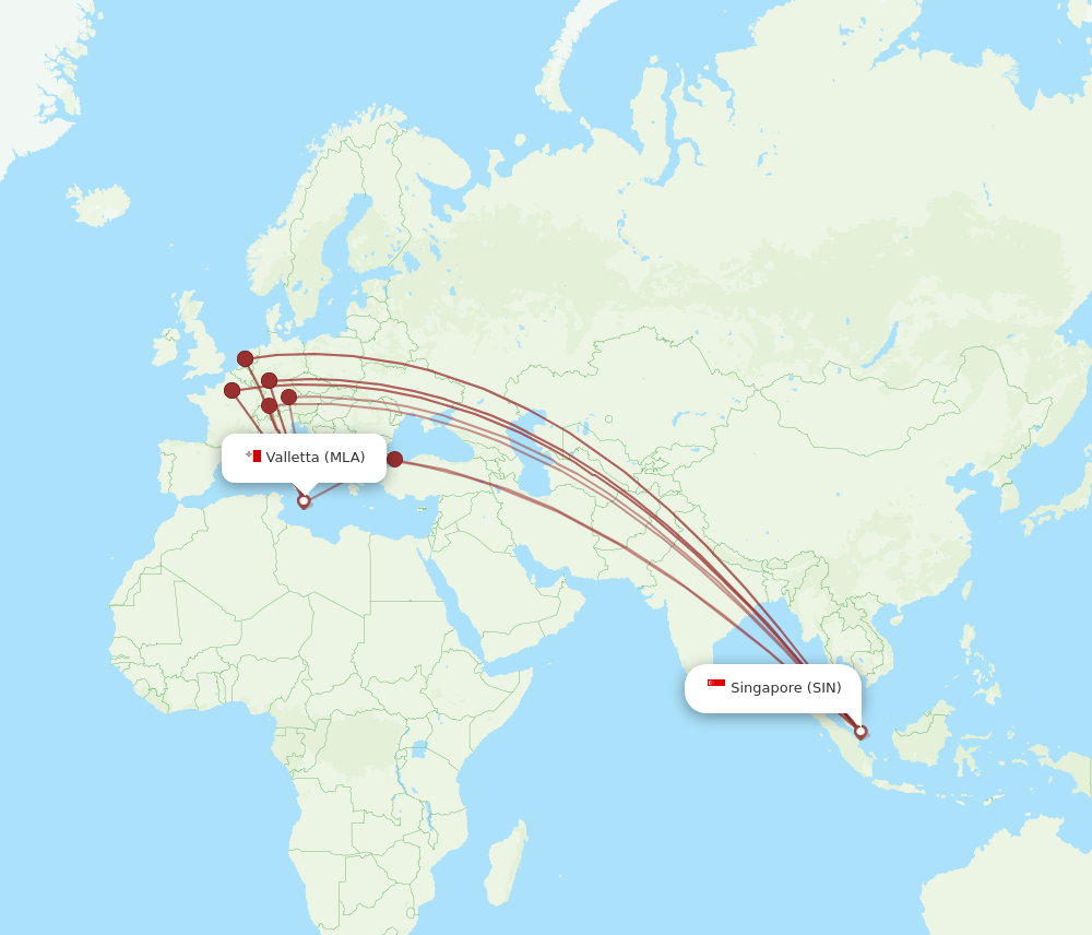 SIN to MLA flights and routes map
