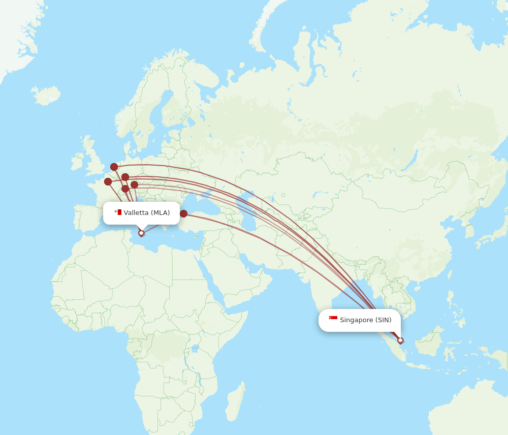 SIN-MLA flight routes