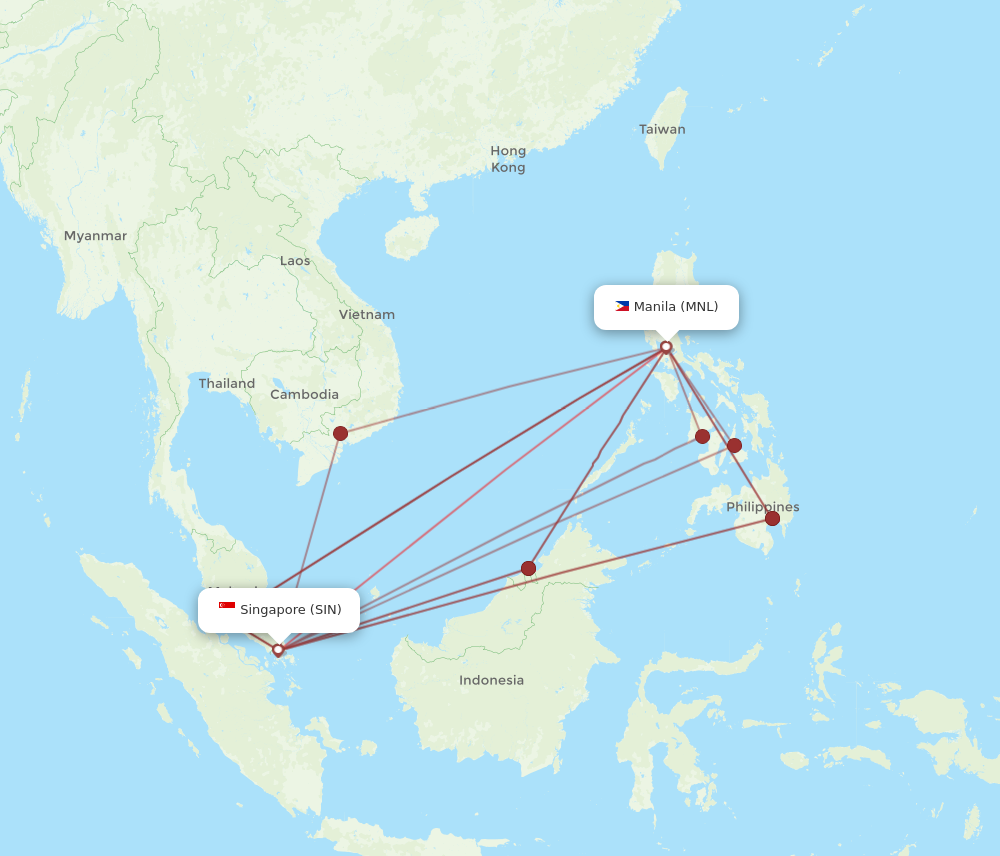 SIN to MNL flights and routes map