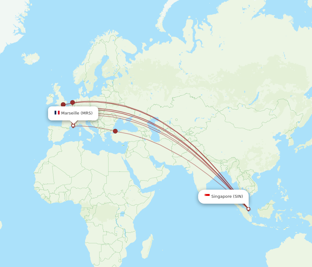 SIN to MRS flights and routes map