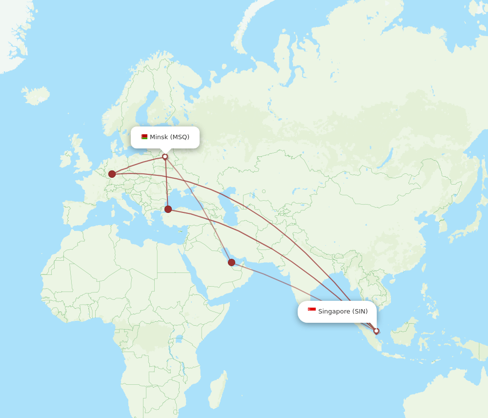 SIN-MSQ flight routes