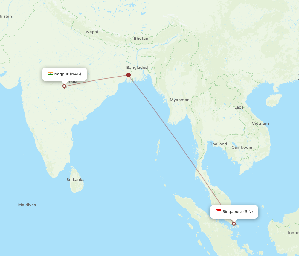SIN to NAG flights and routes map