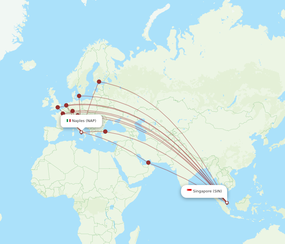 SIN to NAP flights and routes map