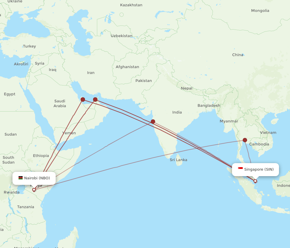 SIN-NBO flight routes
