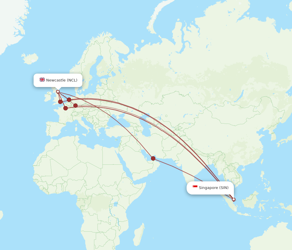 SIN-NCL flight routes