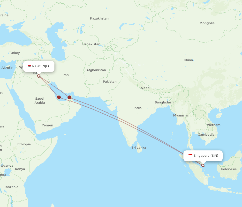 SIN-NJF flight routes