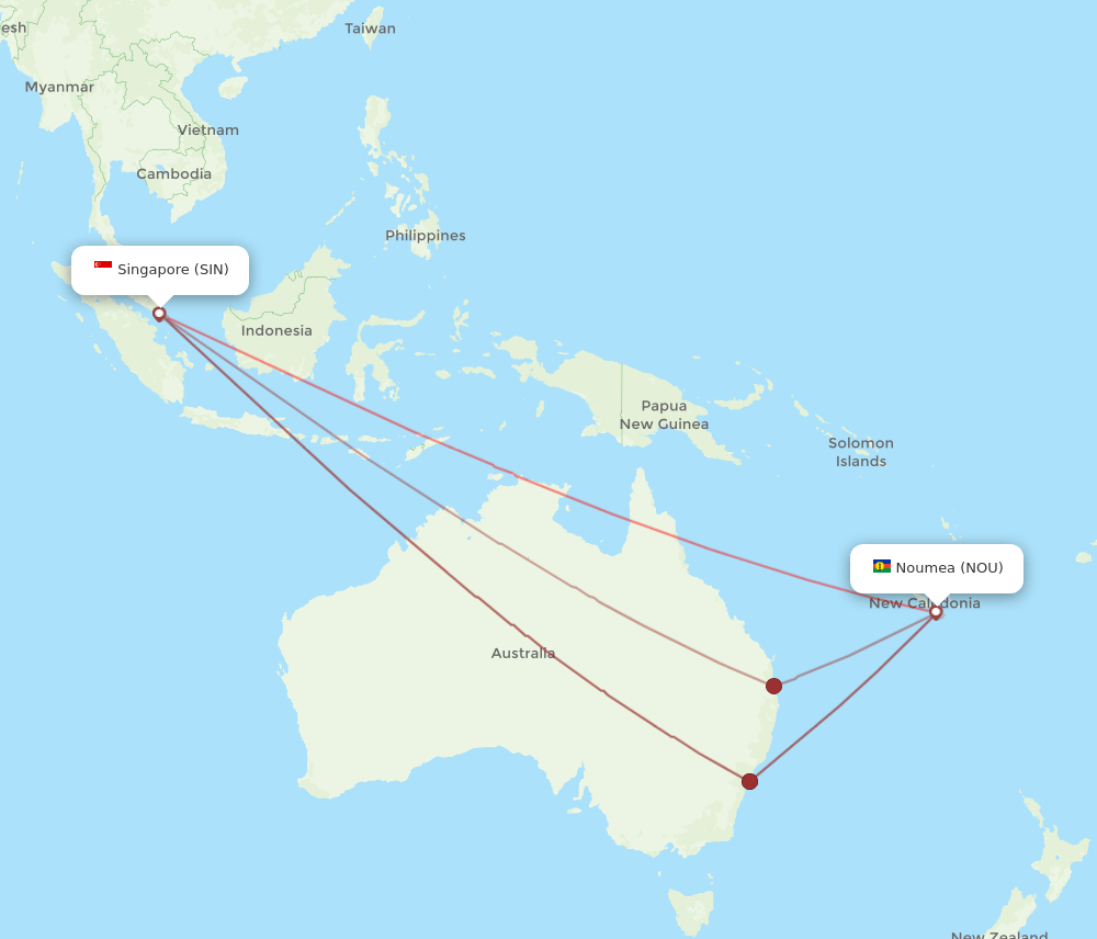 SIN-NOU flight routes
