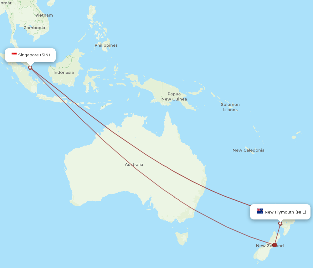 SIN-NPL flight routes
