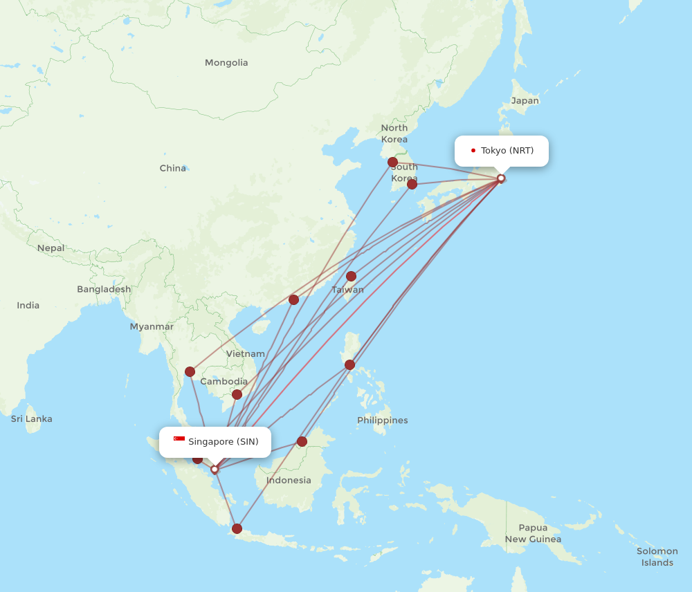 SIN to NRT flights and routes map