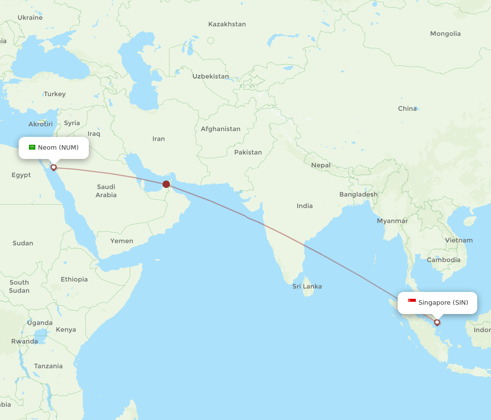 Neom Bay - Singapore route map and flight paths