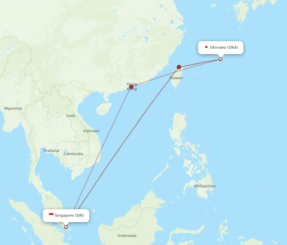 SIN to OKA flights and routes map