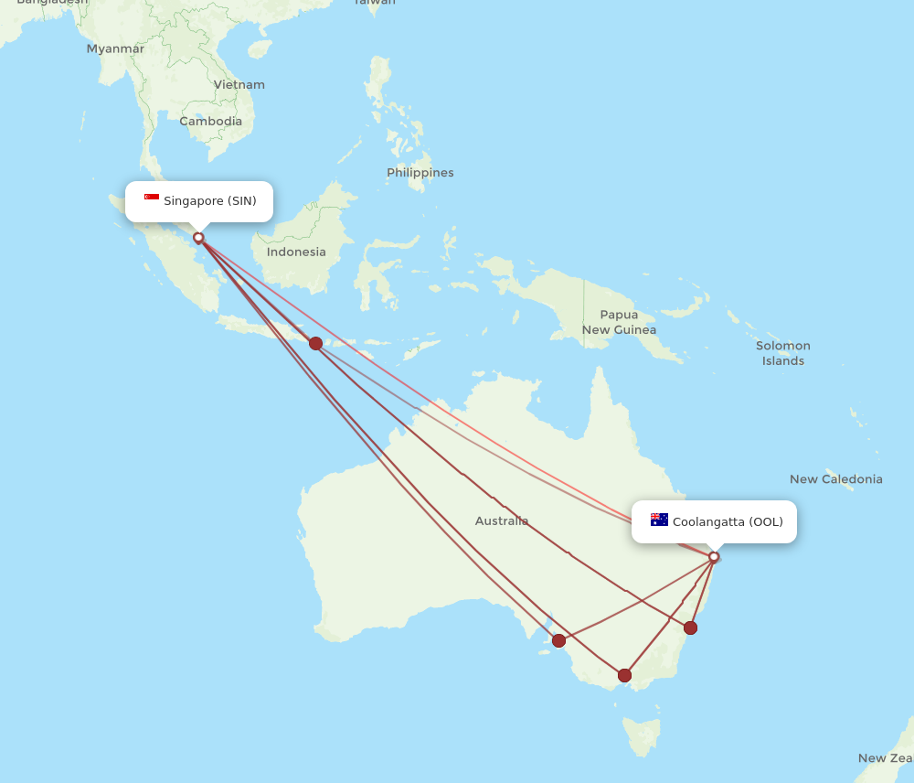 SIN to OOL flights and routes map