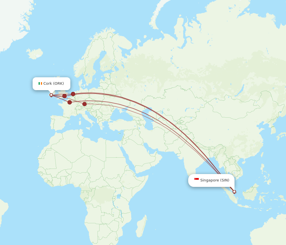 SIN to ORK flights and routes map
