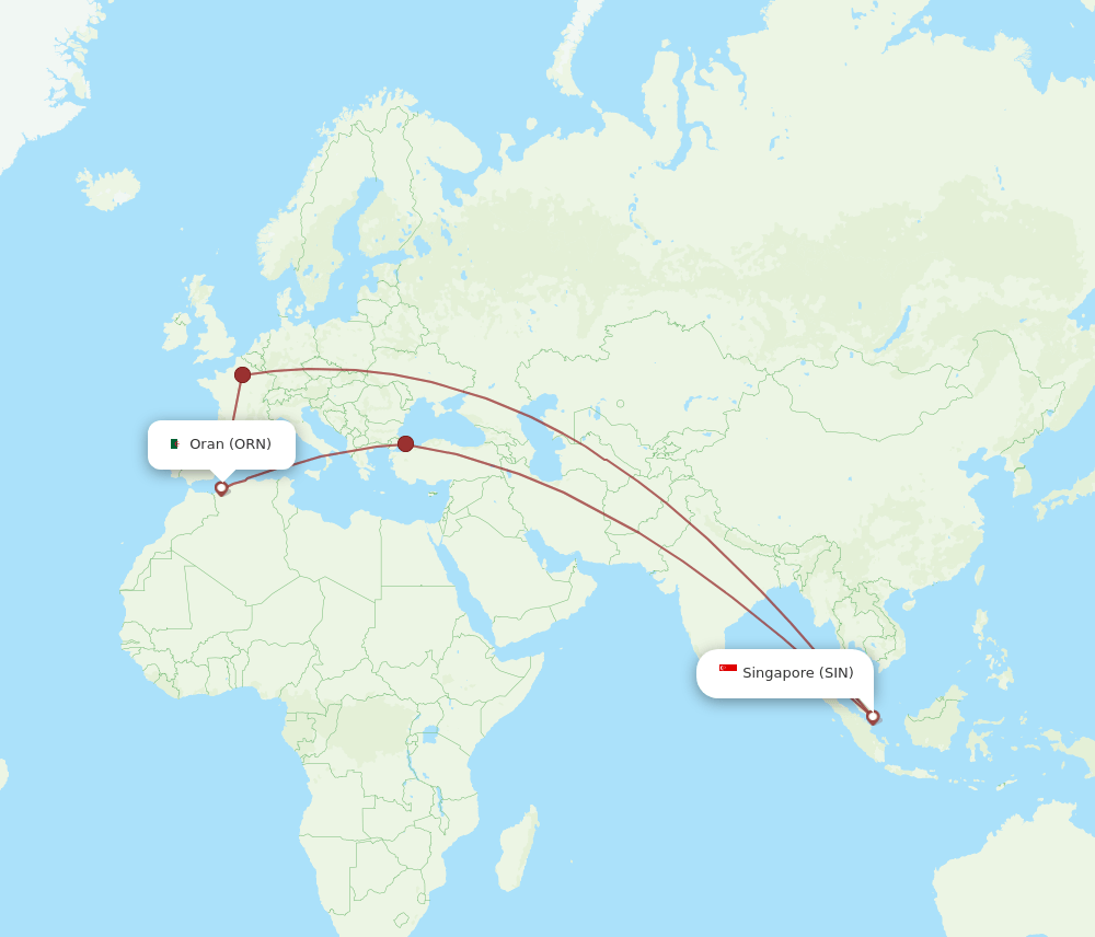 SIN-ORN flight routes