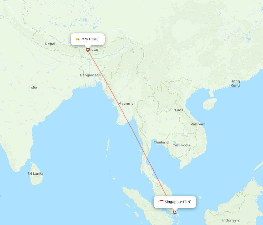 SIN to PBH flights and routes map