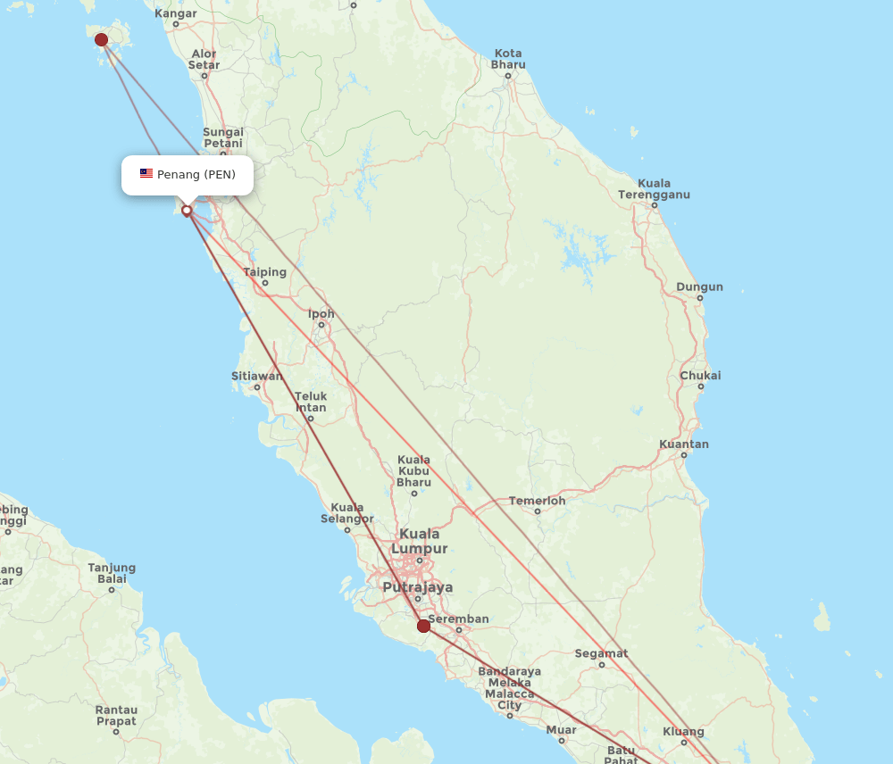 SIN to PEN flights and routes map