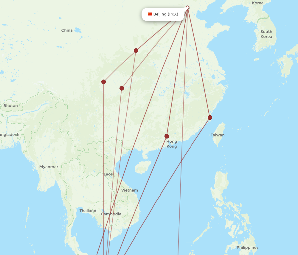 SIN to PKX flights and routes map