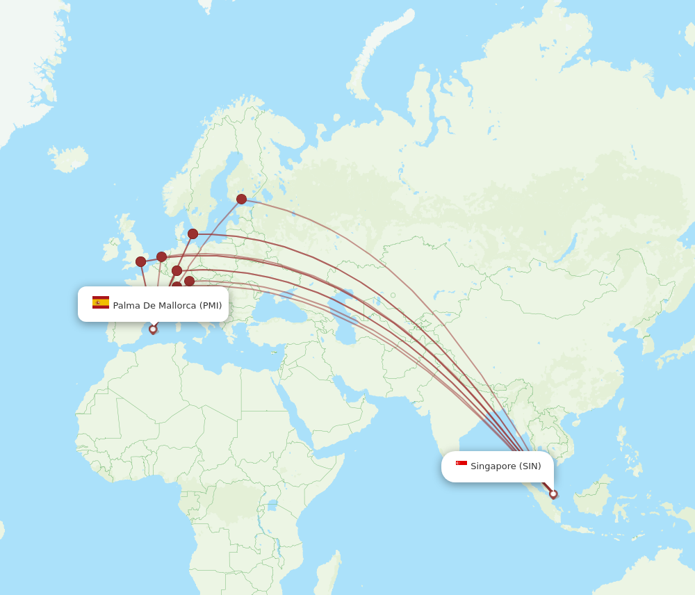 SIN to PMI flights and routes map
