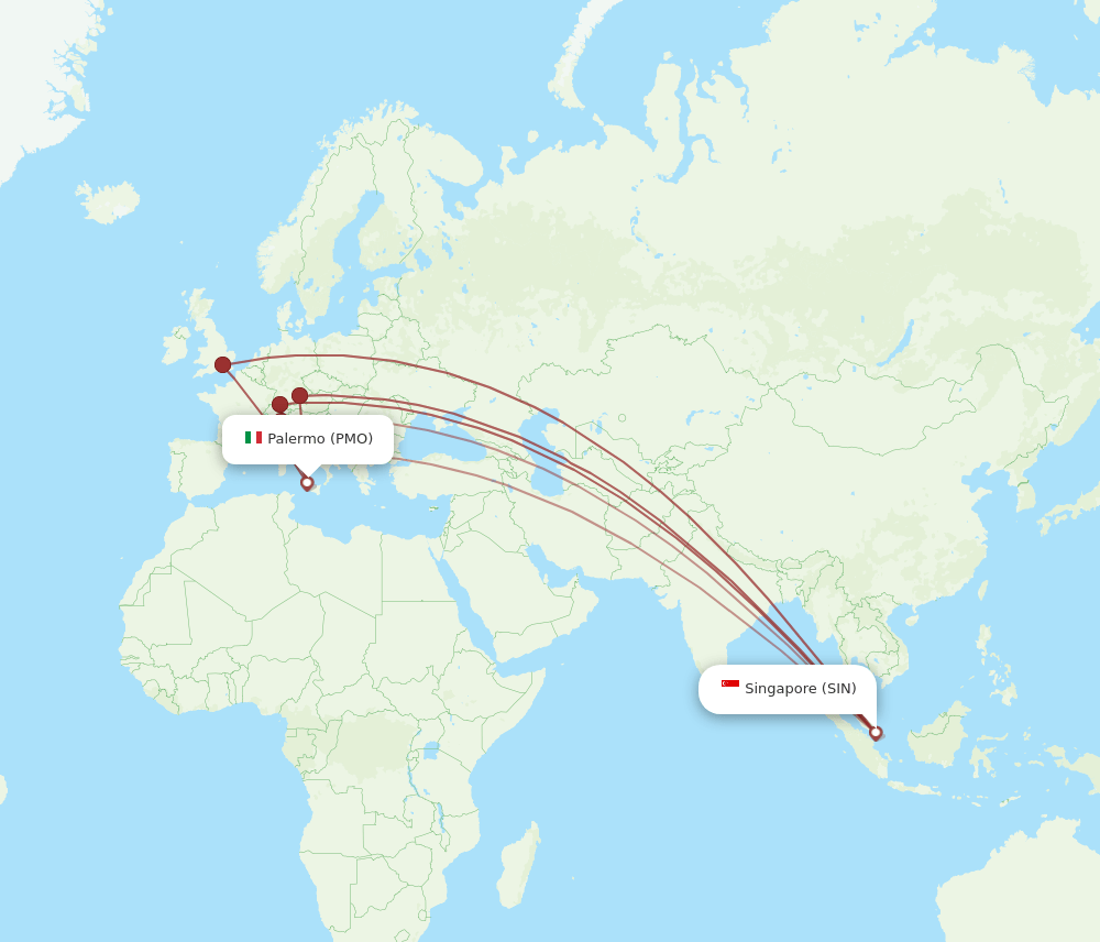 SIN-PMO flight routes