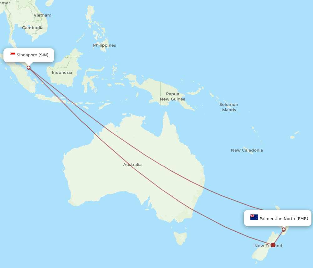 SIN to PMR flights and routes map